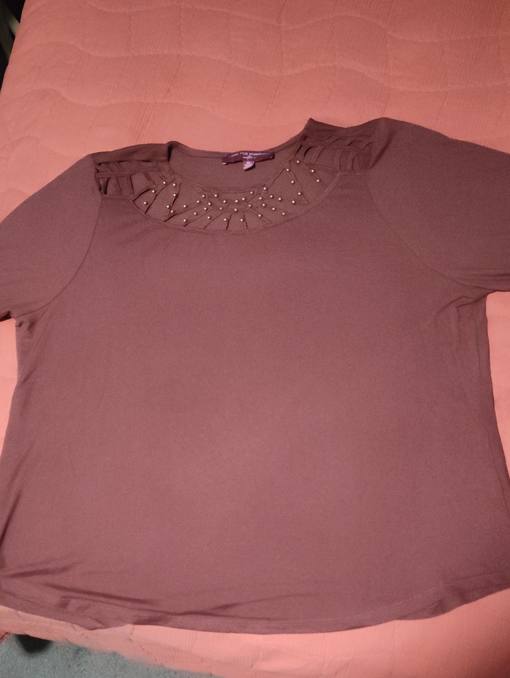 Women's Embellished Pleat-Neck Top - Mauve